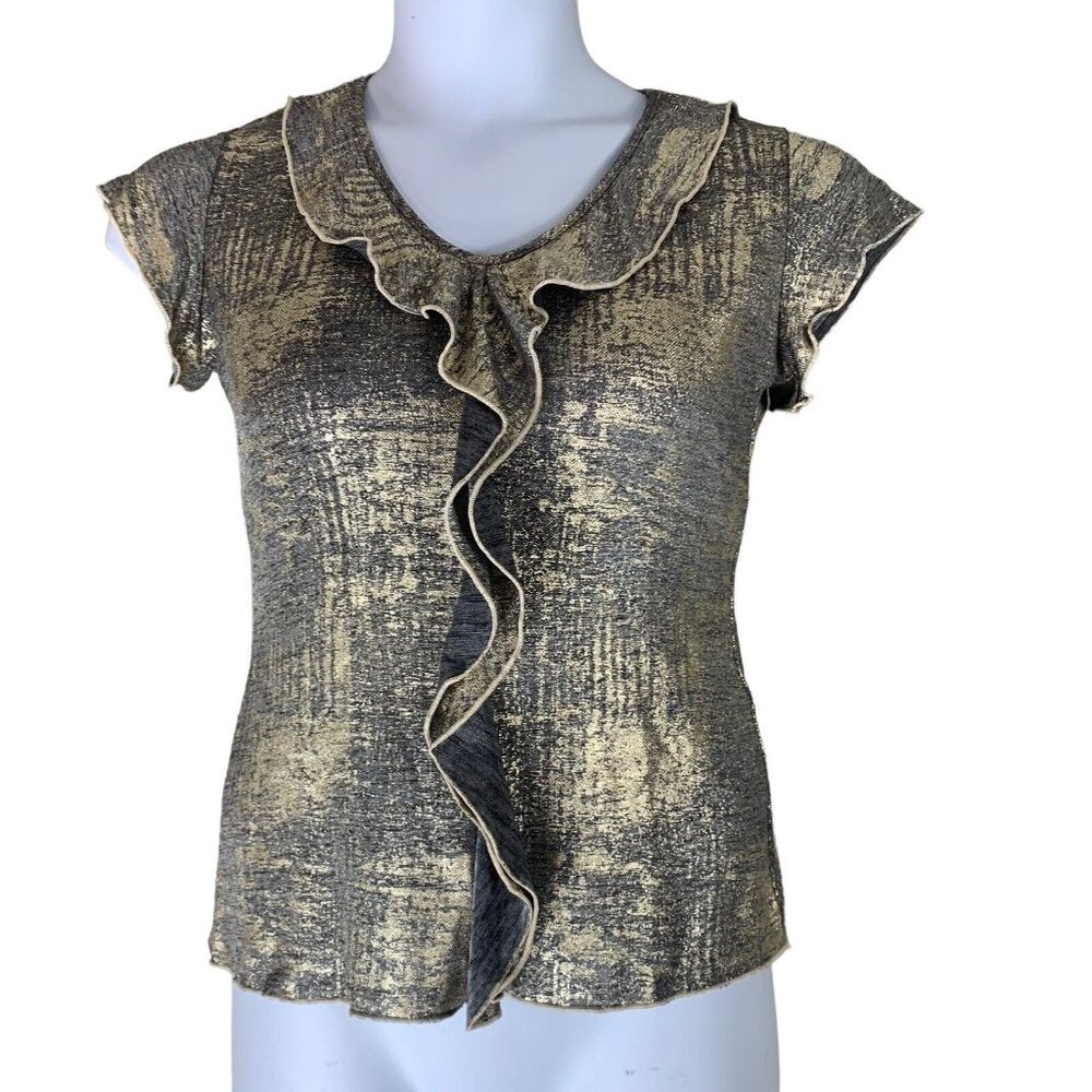 Formation Australia Size Small Blouse Short Sleeved V Neck Ruffled Front Womens